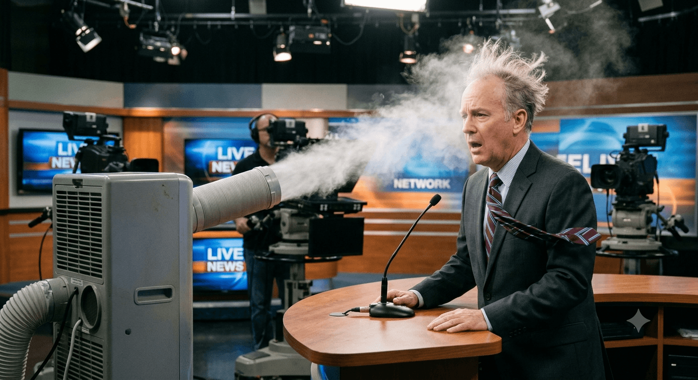 URGENT : UN RESPONSABLE POLITIQUE APPELLE À L’ABSTINENCE THERMIQUE TOTALE EN DIRECT DEPUIS UN STUDIO CHAUFFÉ À BLANC PAR UNE CLIMATISATION À 19°C